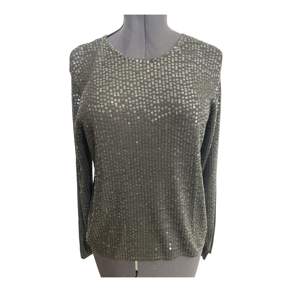 Vintage 80s Field Manor Sequin Sweater Size Large Gray Glam Rock Shiny Boho